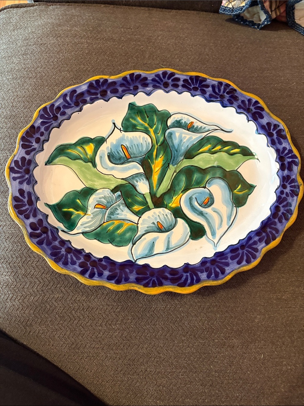 Sebastian Mexican Terracotta Pottery Oval Bowl With Scalloped Rim